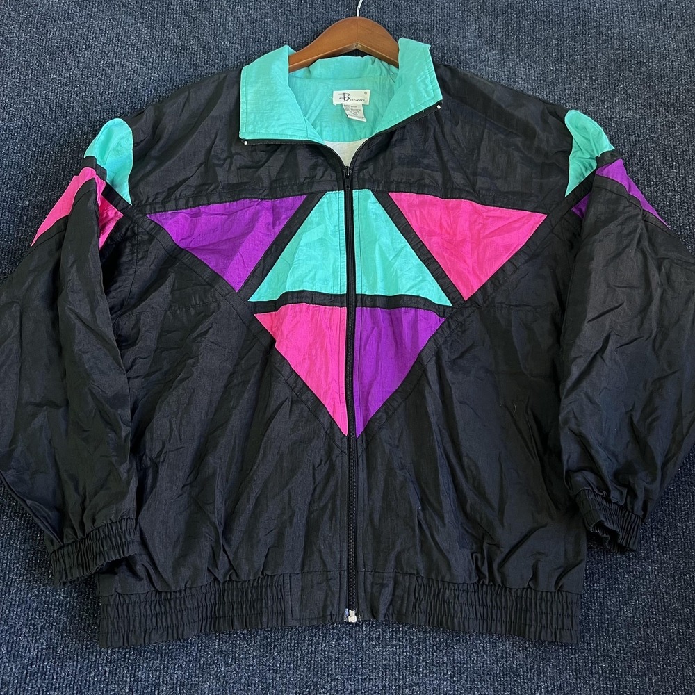 Vintage Bocoo Jacket Mens Medium Multicolor Full Zip Windbreaker Colorblock